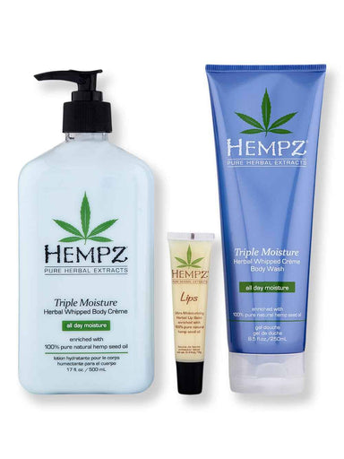 Hempz Hempz Triple Moisture Herbal Whipped Body Creme 17oz, Triple Moisture Herbal Whipped Creme Body Wash 8.5oz, & Lips Ultra-Moisturizing Herbal Lip Balm .44oz Bath & Body Sets 