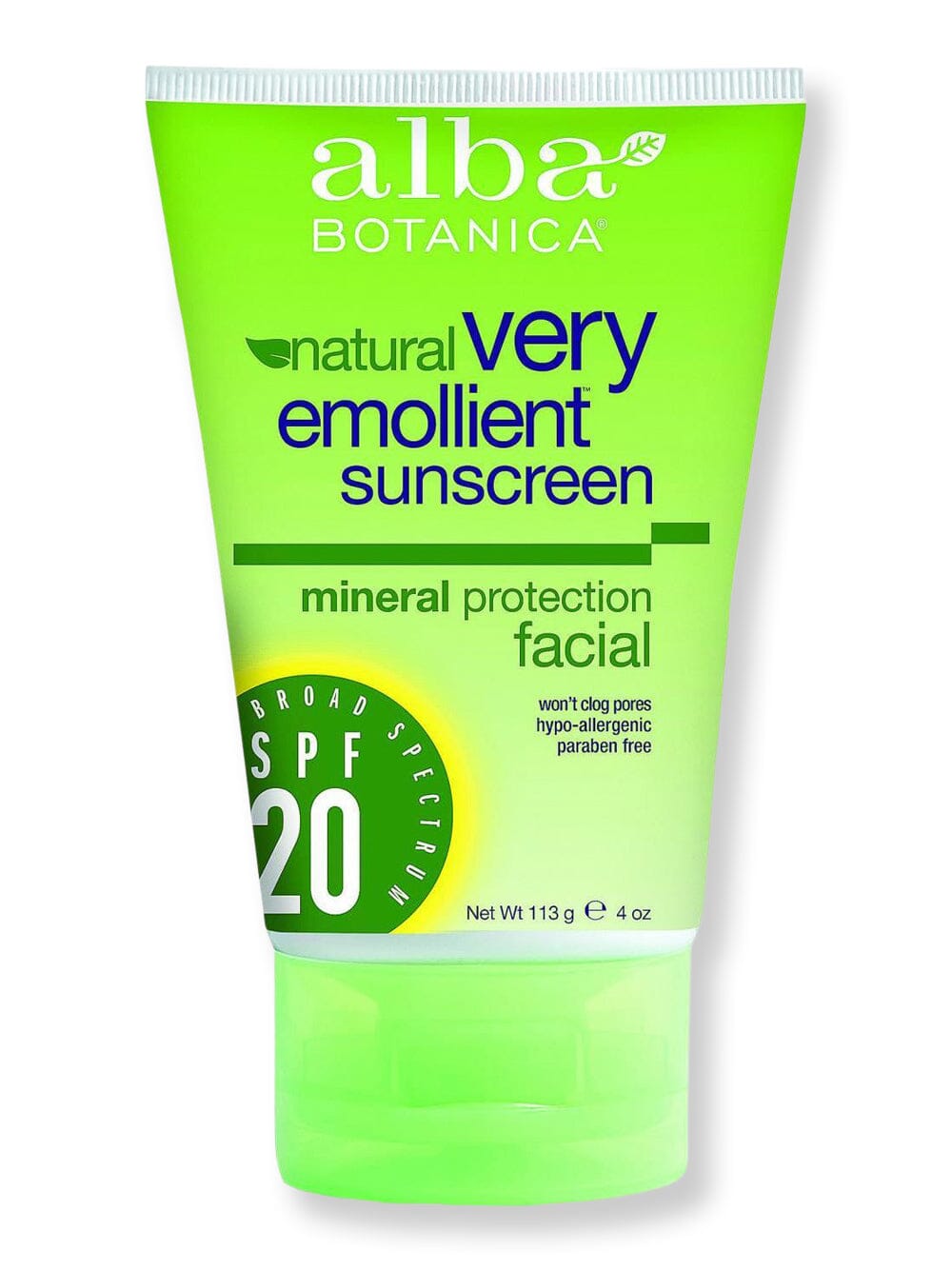 Alba Botanica Alba Botanica Very Emollient Mineral SPF 20 Facial Body Sunscreens 4 oz 