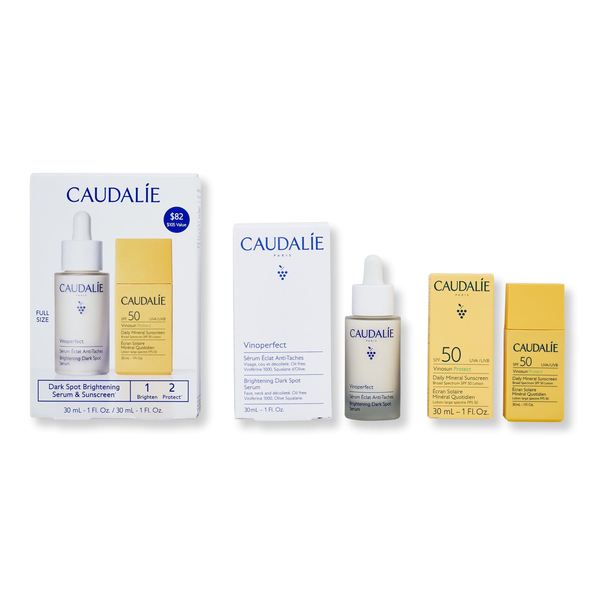 Caudalie Caudalie Dark Spot Brightening Serum & Sunscreen SPF 50 Set Skin Care Kits 