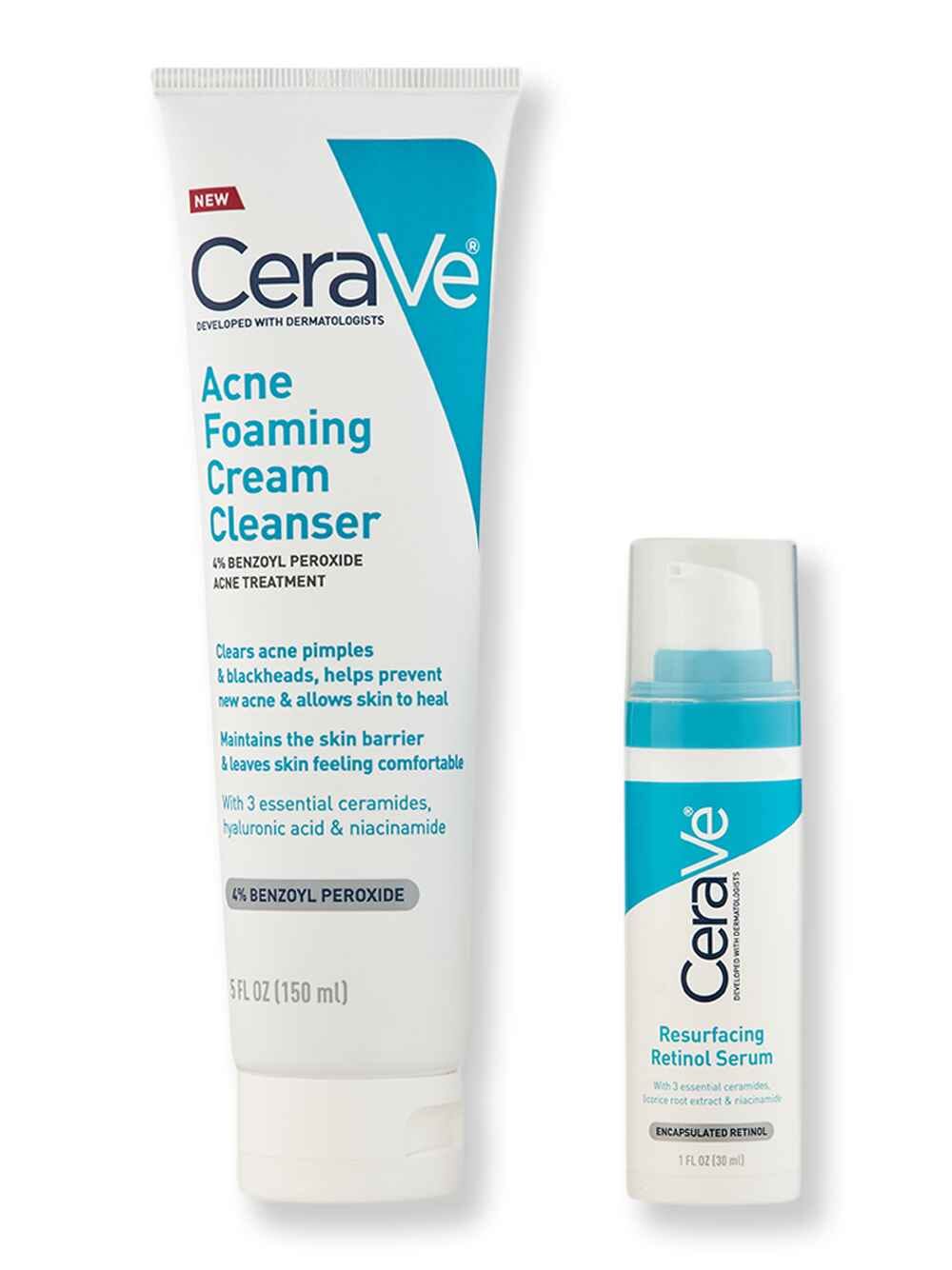 CeraVe Acne Foaming Cream Cleanser 5 oz & Resurfacing Serum 1 oz