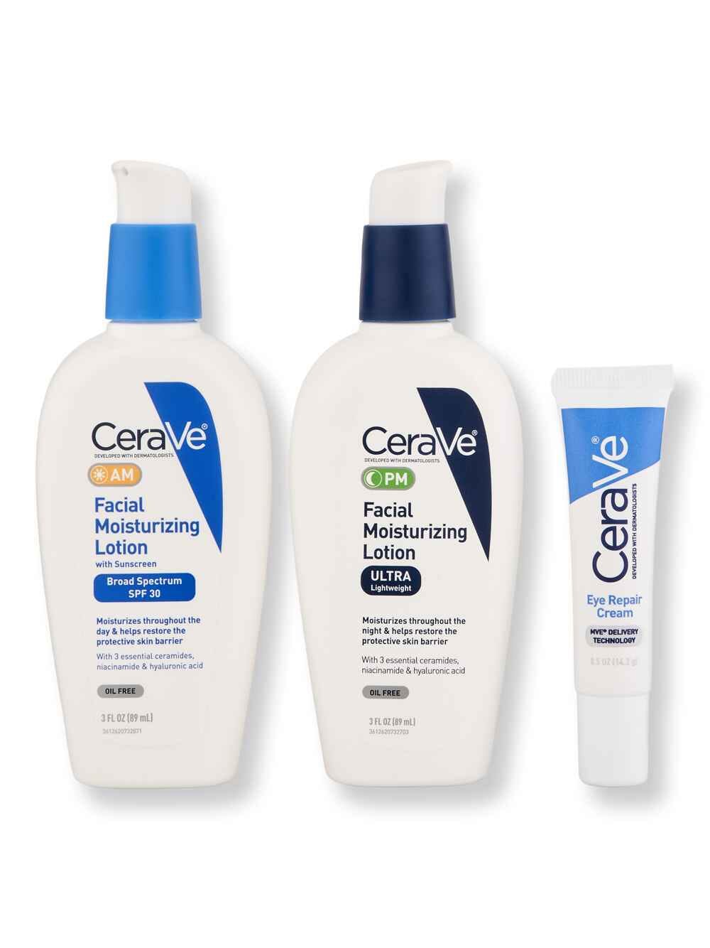 CeraVe CeraVe Facial Moisturizing Lotion AM 3oz, Facial Moisturizing Lotion PM 3oz, & Eye Repair Cream 0.5oz Skin Care Kits 