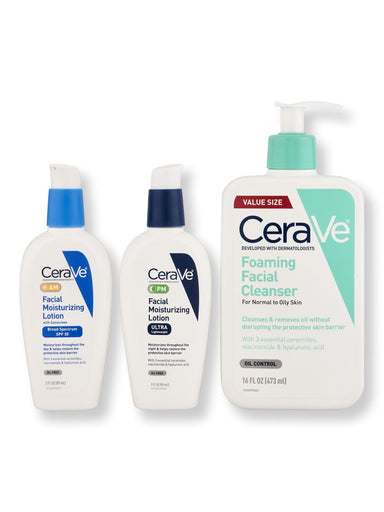 CeraVe CeraVe Facial Moisturizing Lotion AM 3oz, Facial Moisturizing Lotion PM 3oz, & Foaming Facial Cleanser 16oz Skin Care Kits 