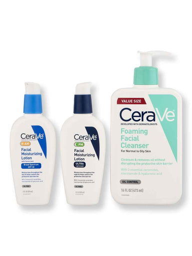 CeraVe CeraVe Facial Moisturizing Lotion AM 3oz, Facial Moisturizing Lotion PM 3oz, & Foaming Facial Cleanser 16oz Skin Care Kits 
