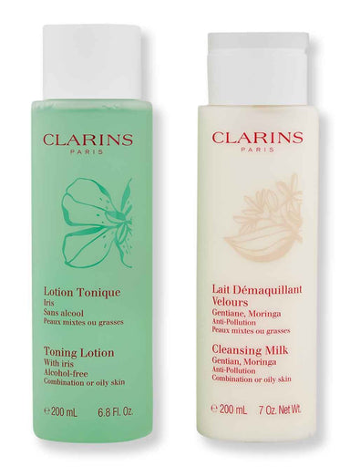 Clarins Clarins Toning Lotion with Iris 6.8 oz & Cleansing Milk with Gentian Combination or Oily Skin 7 oz Face Cleansers 
