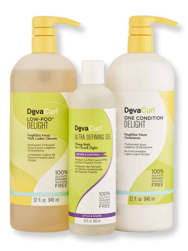 DevaCurl DevaCurl Low-Poo Delight 32oz, One Condition Delight 32oz, & Ultra Defining Gel 12oz Hair Care Value Sets 