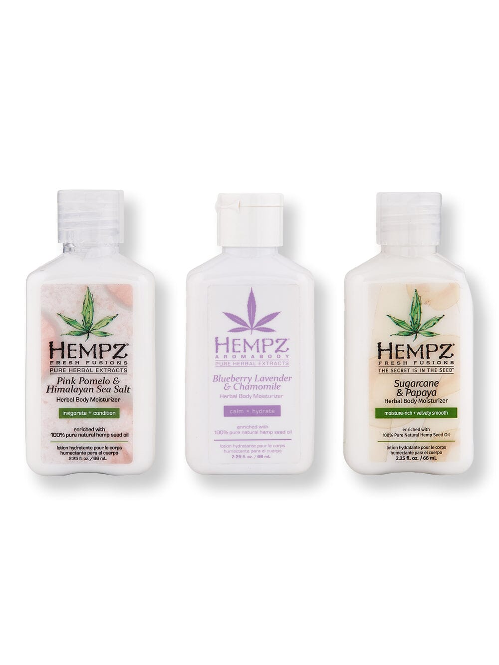 Hempz Hempz Herbal Body Moisturizers Blueberry Lavender & Chamomile 2.25oz, Sugarcane & Papaya 2.25oz, & Pink Pomelo & Himalayan Sea Salt 2.25oz Body Lotions & Oils 