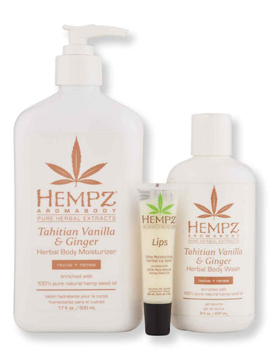 Hempz Hempz Tahitian Vanilla & Ginger Aromabody Herbal Body Moisturizer 17 oz, Body Wash 8 oz, & Lips Ultra-Moisturizing Herbal Lip Balm .44oz Bath & Body Sets 