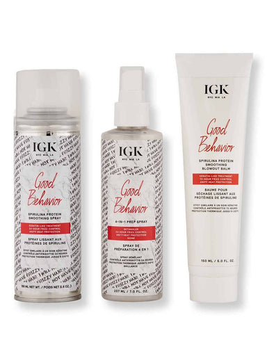 iGK iGK Good Behavior 4-in-1 Prep Spray 7 oz, Spirulina Protein Smoothing Blowout Balm 5 oz & Smoothing Spray 5.6 oz Hair Care Value Sets 