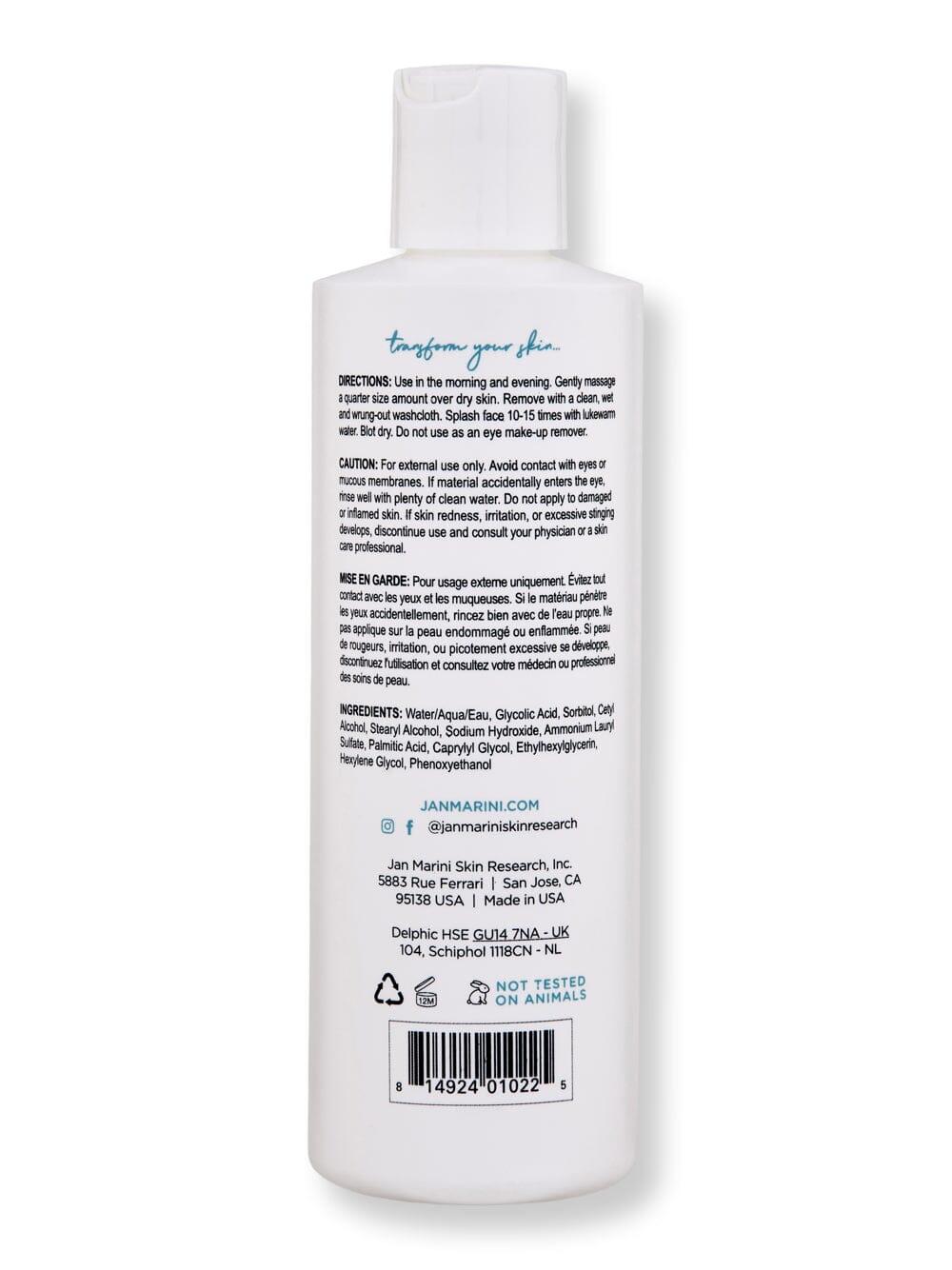 Jan Marini Jan Marini Bioglycolic Face Cleanser 8 oz 237 ml Face Cleansers 