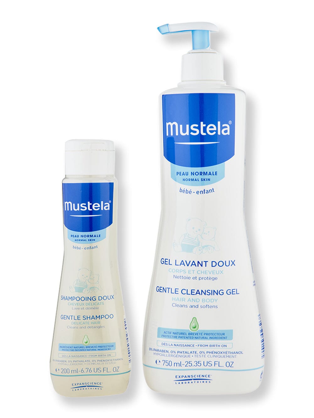 Mustela Mustela Gentle Cleansing Gel 750 ml & Gentle Shampoo 200 ml Baby Skin Care 