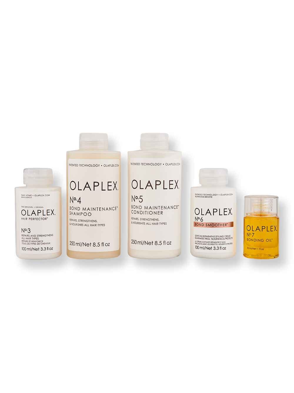Olaplex Olaplex No.3 Hair Perfector 3.3oz, No.4 Bond Maintenance Shampoo 8.5oz, No.5 Bond Maintenance Conditioner 8.5oz, No.6 Bond Smoother 3.3oz, & No.7 Bonding Oil 1oz Hair Care Value Sets 