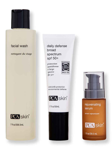 PCA Skin PCA Skin Facial Wash 7 oz, Rejuvenating Serum 1 oz, & Daily Defense Broad Spectrum SPF 50+ 1.7 oz Skin Care Kits 