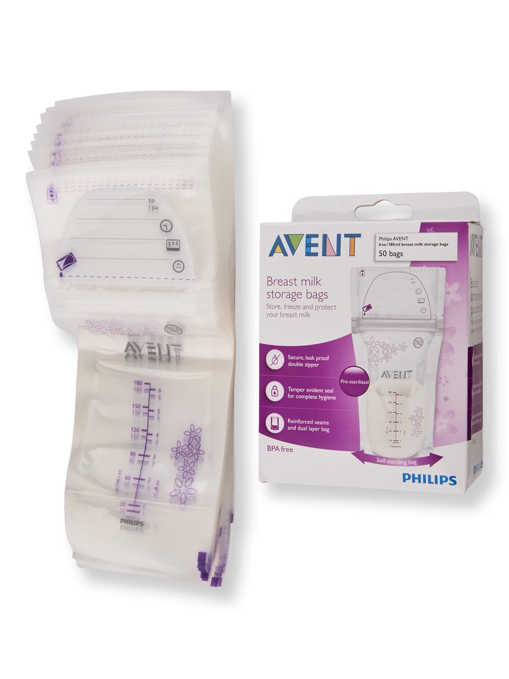 Philips Avent Philips Avent Breast Milk Storage Bags 6 oz 50 Ct Breast Pump Accessories 