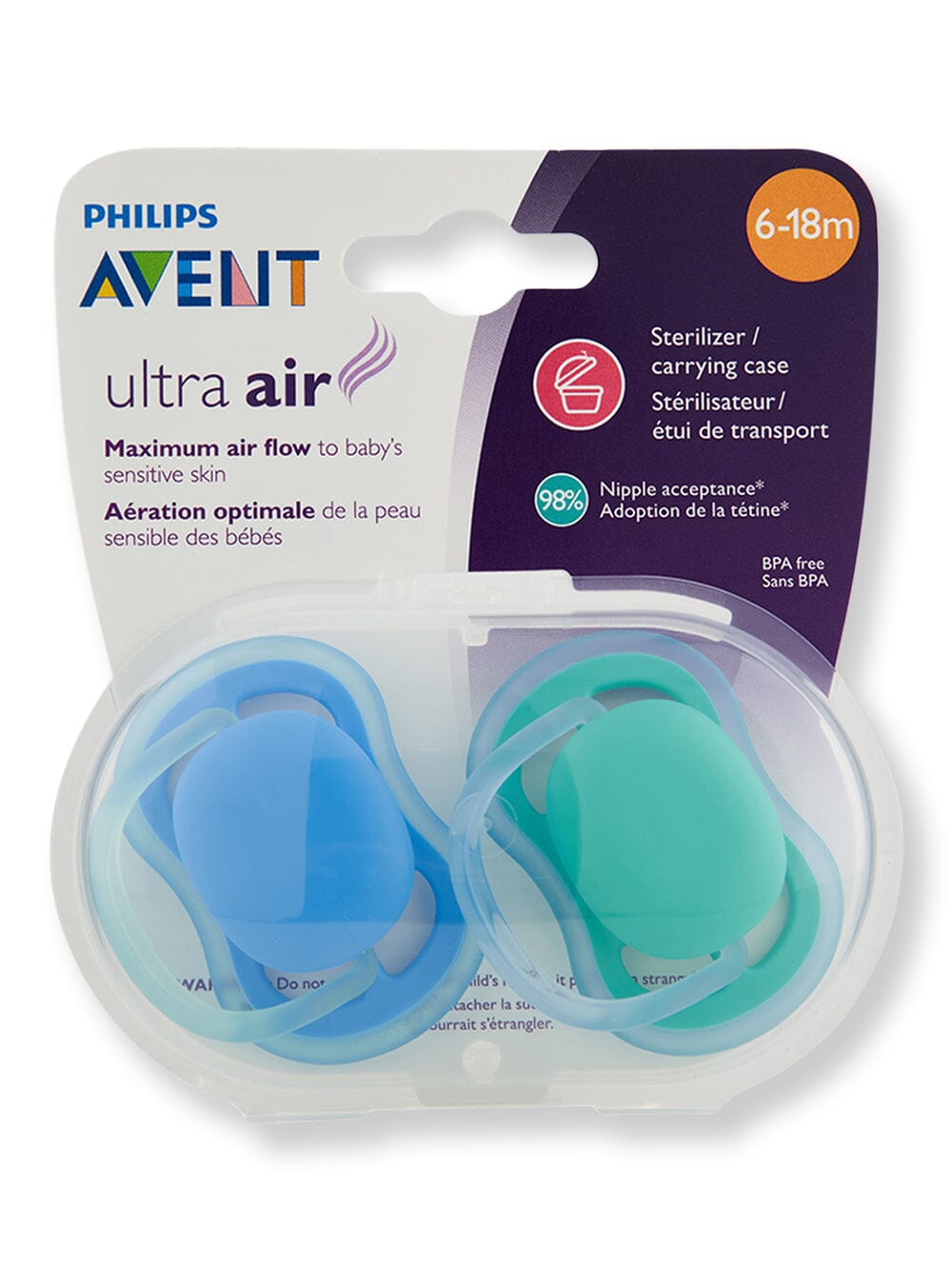 Philips Avent Philips Avent Ultra Air Pacifier 6-18m Blue & Green Pacifiers & Soothers 2 Ct 