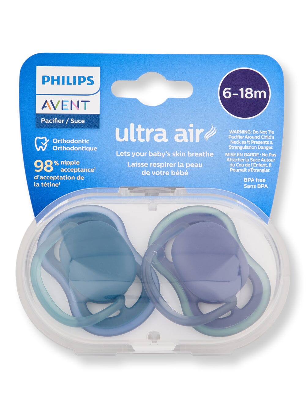 Philips Avent Philips Avent Ultra Air Pacifier 6-18m Deep Opal & Steel Blue Pacifiers & Soothers 2 Ct 
