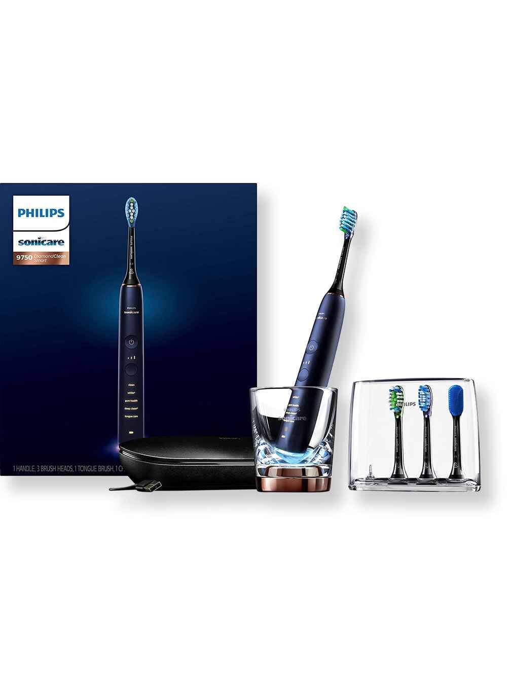 Philips Sonicare Philips Sonicare DiamondClean Smart Electric Rechargeable Toothbrush for Complete Oral Care with Charging Travel Case 5 Modes & 8 Brush Heads Series 9700 Lunar Blue Electric & Manual Toothbrushes 