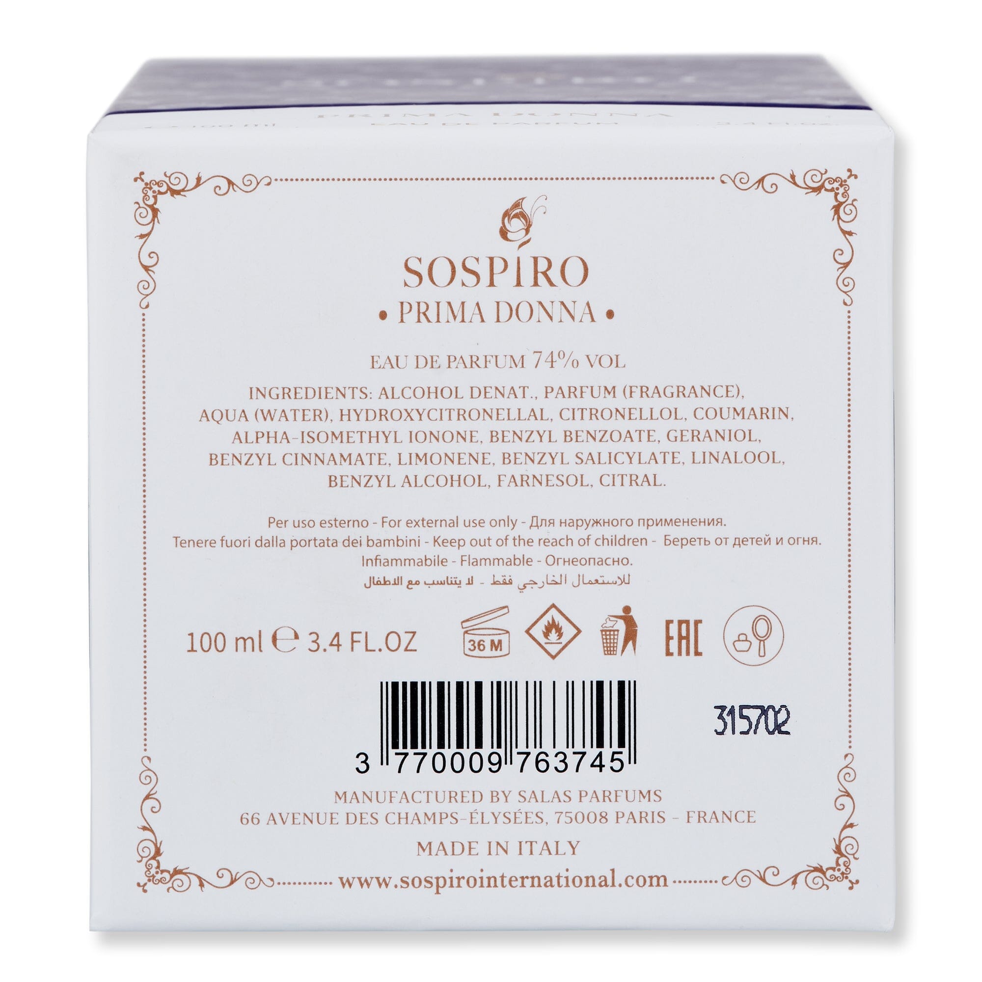 Sospiro Sospiro Prima Donna Eau De Parfum Perfume 