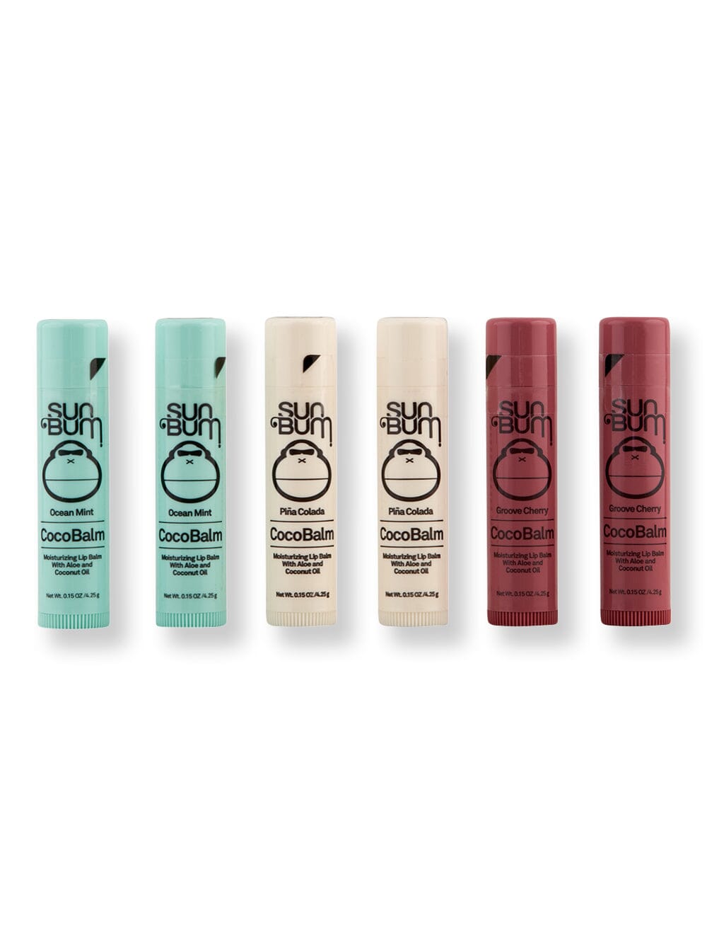 Sun Bum Sun Bum CocoBalm Groove Cherry .15 oz 2Ct, Ocean Mint .15 oz 2Ct, & Pina Colada .15 oz 2Ct Lip Treatments & Balms 