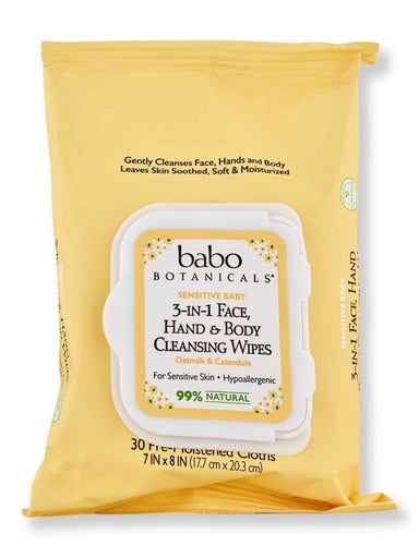 Babo Botanicals Babo Botanicals 3-in-1 Sensitive Baby Face, Hands & Body Wipes 30 Ct Baby Skin Care 