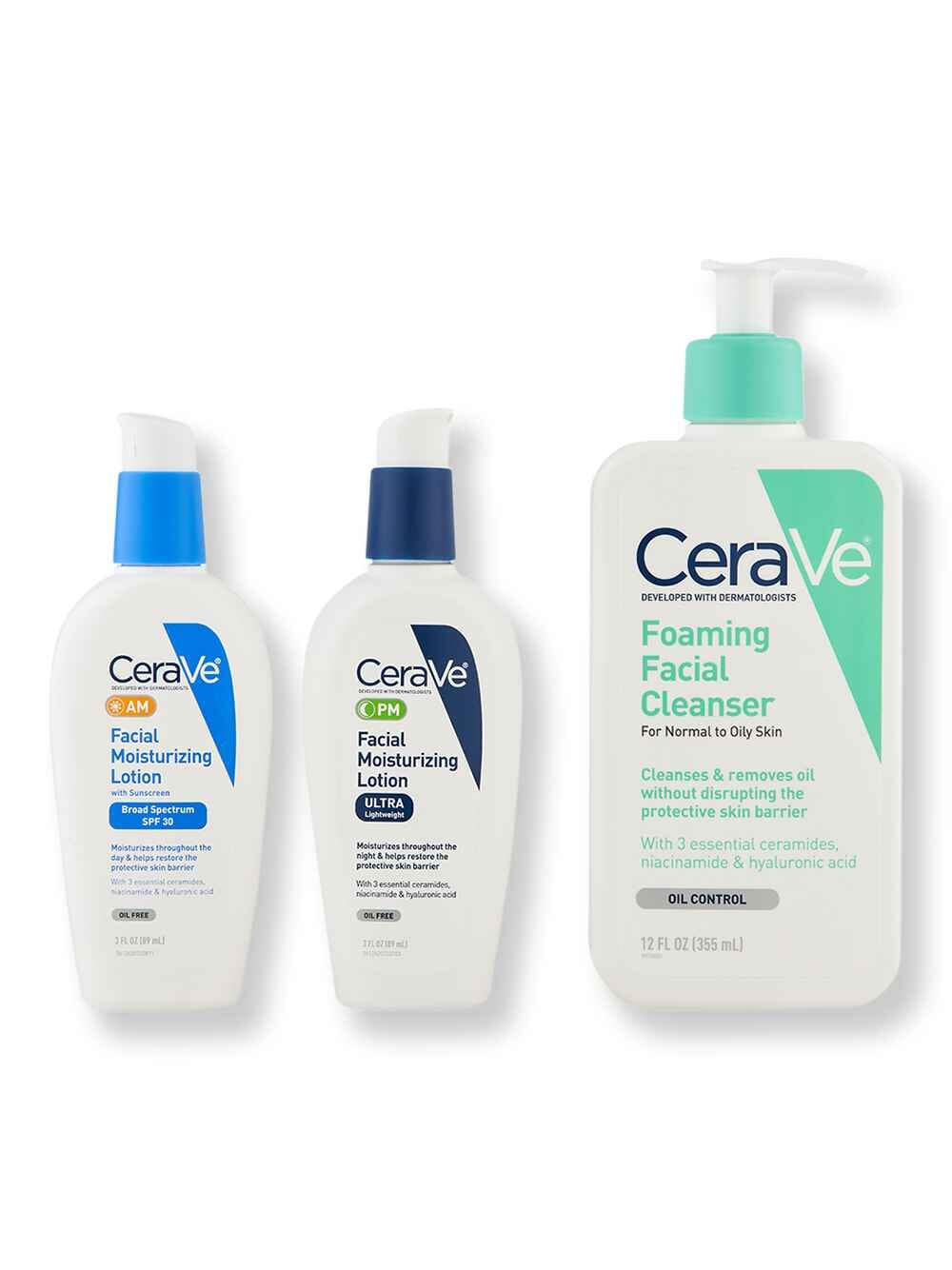 CeraVe CeraVe Foaming Facial Cleanser 12 oz, Facial Moisturizing Lotion AM 3 oz & Facial Moisturizing Lotion PM 3 oz Skin Care Kits 