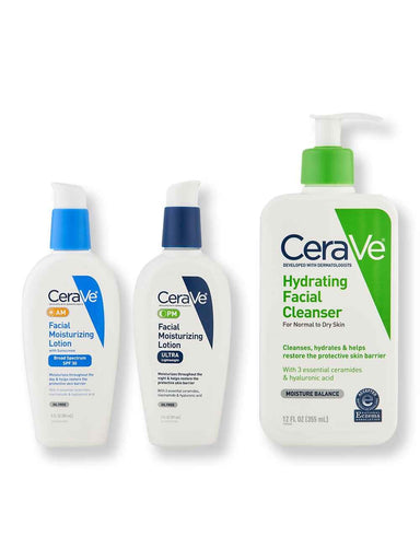 CeraVe CeraVe Hydrating Cleanser 12 oz, Facial Moisturizing Lotion AM 3 oz & Facial Moisturizing Lotion PM 3 oz Skin Care Kits 