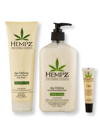 Hempz Hempz Age Defying Herbal Body Moisturizer 17 oz, Herbal Body Wash 8.5 oz & Ultra Moisturizing Herbal Lip Balm .5 oz Bath & Body Sets 