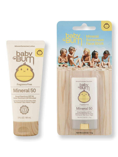 Sun Bum Sun Bum Baby Bum SPF 50 Mineral Sunscreen Lotion Fragrance Free 3 oz & Face Stick Baby Skin Care 