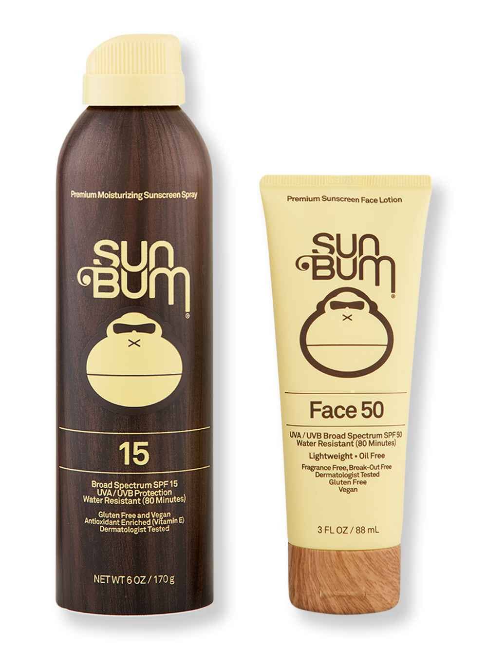 Sun Bum Sun Bum Original SPF 15 Sunscreen Spray 6 oz & SPF 50 Clear Face Lotion 3 oz Body Sunscreens 