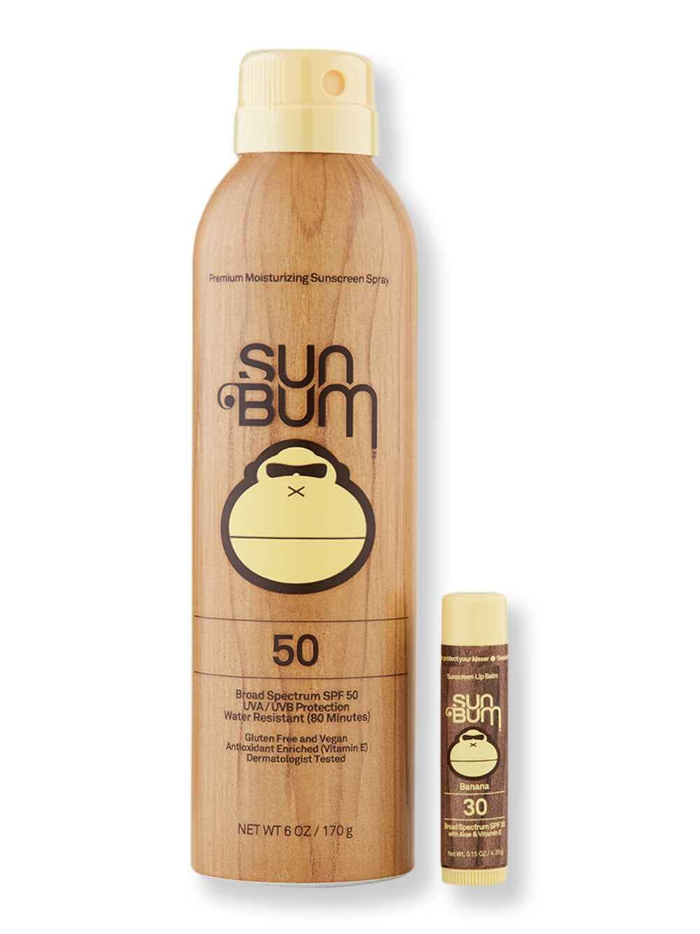 Sun Bum Sun Bum SPF 50 Sunscreen Spray 6 oz & SPF 30 Lip Balm Banana Body Sunscreens 